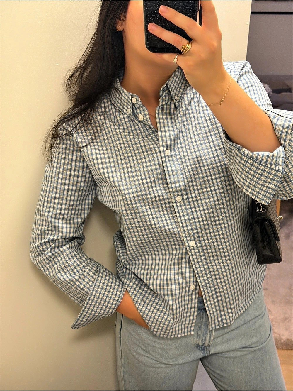 Zara Plaid Shirt Button Down Blue & White Size XL